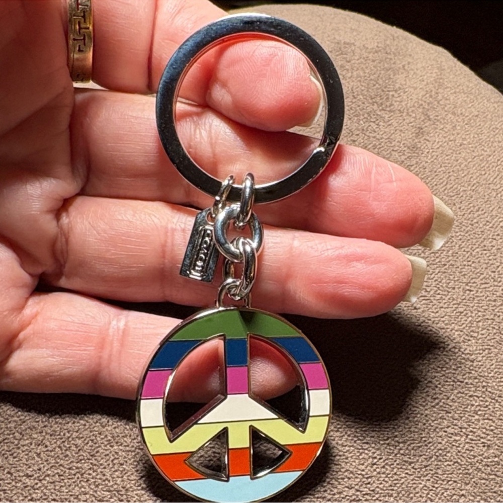Coach Legacy Multicolor Peace Sign Keychain With Light Blue Coach Pen - Picture 2 of 5